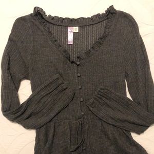 Charcoal gray ruffle neck sweater